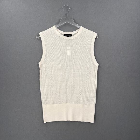BANANA REPUBLIC Eliza LInen Blend Muscle Tank Top Small Cream Sleeveless Ribbed - Picture 3 of 14